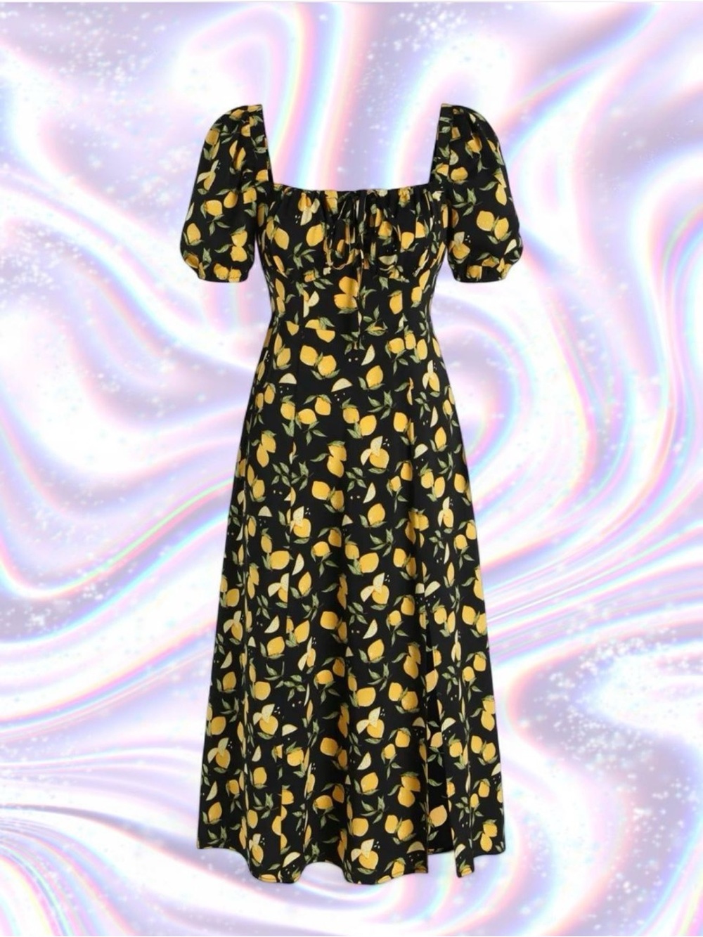 Cider Black Midi Dress with Yellow Lemon Motif - Picture 2 of 9